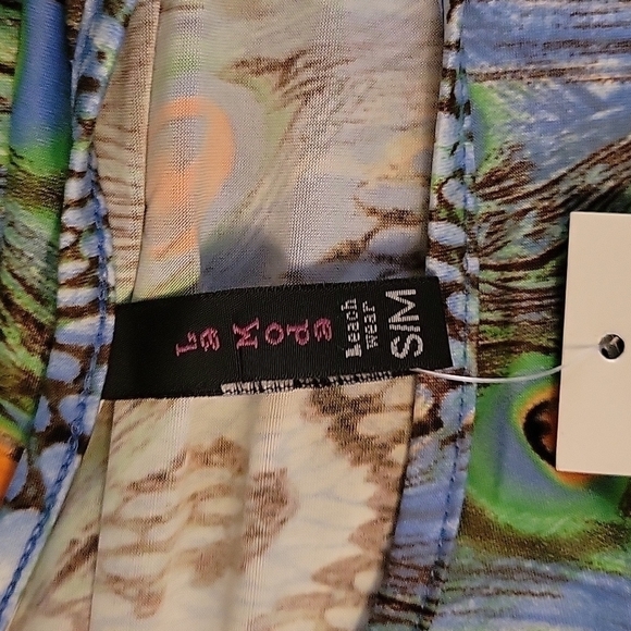 LA MODA BEACH Fairycore Peacock Assymetric Handkerchief Sharkbite Blouse Medium - Picture 6 of 9